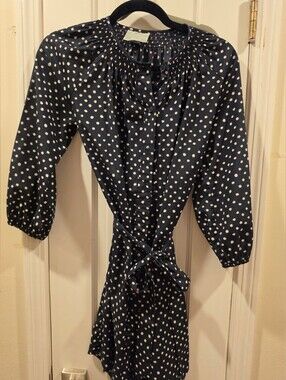 Anthropologie Maeve Polka Dot Tie Dress Xsmall Euc